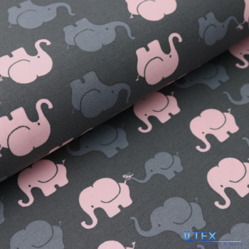 Baumwolljersey Elefantenparade - Elefanten in rosa + grau