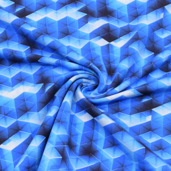 Preview: French Terry - Blue Cube - 3 D -  Würfel in blau - Katinoh