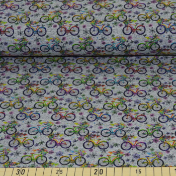 French Terry mit Fahrrädern regenbogen - bunt - graumeliert