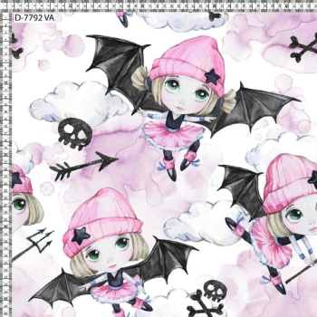 Baumwolljersey Vampir - Mädchen - Fledermaus - rosa - Digitaldruck