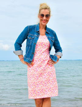 Baumwolljersey Theo mit Blättern in rosa auf weiß