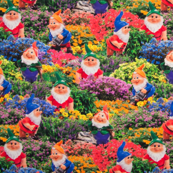 Baumwolljersey Gartenzwerge + Blumen - Digitaldruck