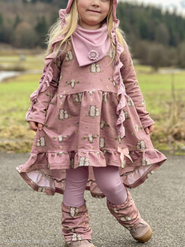 French Terry Forest Friends mit Eulen auf altrosa