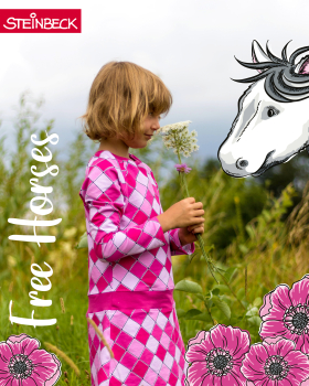 Preview: Free Horses by Steinbeck - French Terry mit Karo diagonal in rosa-pink