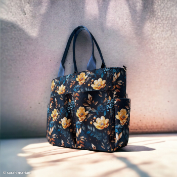 Preview: Oxford Flowing Bloom by Sarah Mariam - Outdoorstoff mit Blüten in gelb auf petrol