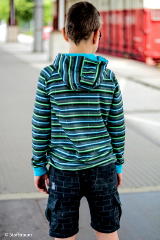 Preview: French Terry - Glow by Lycklig Design - Streifen blau - grün