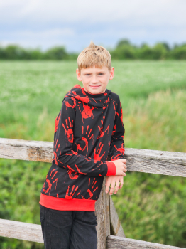 Preview: French Terry - Halloween mit roter Hand auf schwarz - Blut - Hände