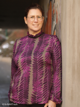 Preview: Viskose Webware Leaf Stamps by Thorsten Berger - Blätter in lila - grau