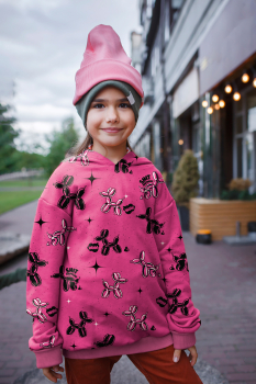 Preview: French Terry Shit happens by Thorsten Berger - viele kleine Luftballon - Hunde auf pink