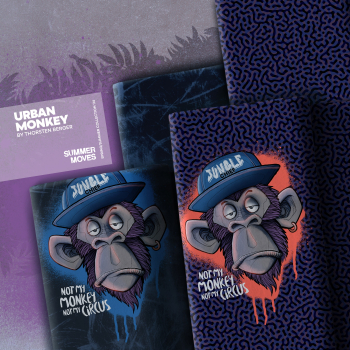 Preview: Baumwolljersey Urban Monkey by Thorsten Berger - Kombistoff lila - schwarz