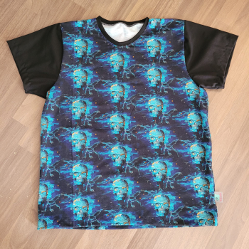 Preview: French Terry - Out of this world - Totenköpfe mit blau - Katinoh