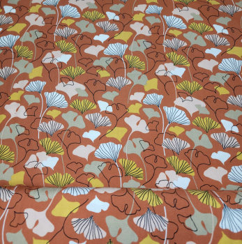 Viskose Webware - Ginkgo Blätter auf orange