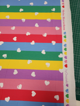 Preview: French Terry mit Herzen auf bunten Streifen - "Mein Herzchen" by Graziela