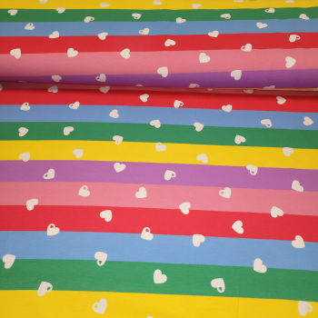 Preview: French Terry mit Herzen auf bunten Streifen - "Mein Herzchen" by Graziela