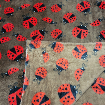 Preview: Kuschelfleece mit Glückskäfern - Marienkäfer auf braun