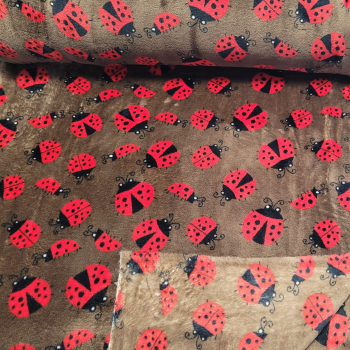 Kuschelfleece mit Glückskäfern - Marienkäfer auf braun