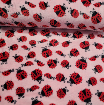 Kuschelfleece mit Glückskäfern - Marienkäfer auf rosa