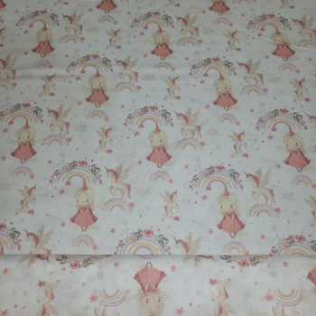 Preview: Baumwoll Webware mit Prinzessin und Einhorn