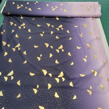 Badelycra - Lycra - Badeanzug-Stoff - Farbverlauf mit goldenen Schmetterlingen