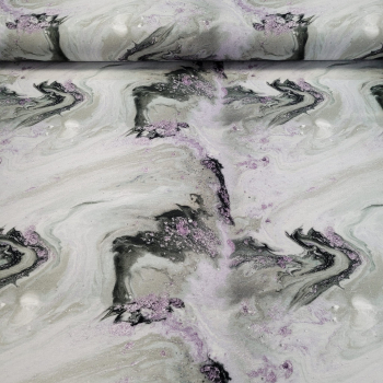 Baumwolljersey Marble - Marmormuster in lila- grau mit Glitteroptik