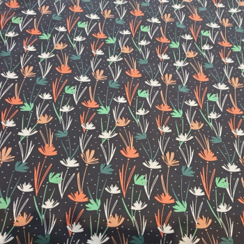 Baumwolljersey Nevio - Blumen + kleine Punkte auf blau