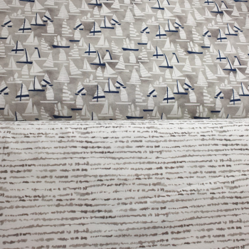 Preview: Baumwolljersey Sailing - Streifen grau - ecru