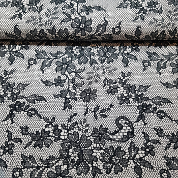 Preview: French Terry Lace - Spitzenoptik in schwarz auf zartem rosé