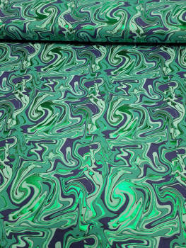Preview: French Terry Wellenmuster mit Metallic - Print in blau - türkis - emerald
