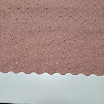 Baumwoll - Webware - Embroidery - Lochstickerei mit Blüten und Bogenkante in nude