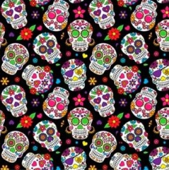 Preview: Baumwoll - Popeline - bunte Totenköpfe - Dia de los Muertos - Calavera