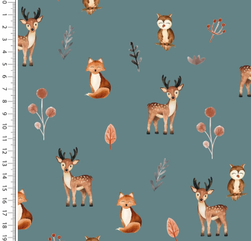 Baumwolljersey Waldtiere - Hirsch, Fuchs und Eule