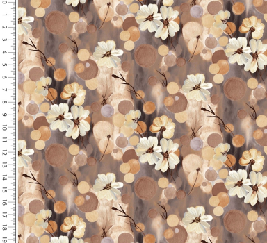 French Terry Digital Stylez Blüten + Blätter - beige/ braun