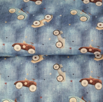 Baumwoll Popeline mit Autos - jeansoptik - Digitaldruck