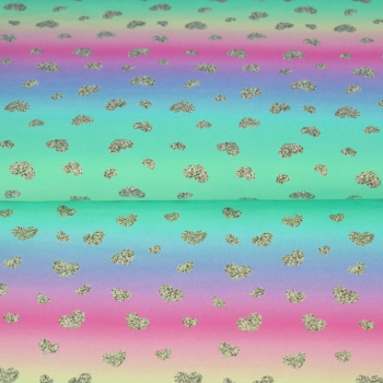 Baumwolljersey Regenbogen - Herzen silber - Digitaldruck