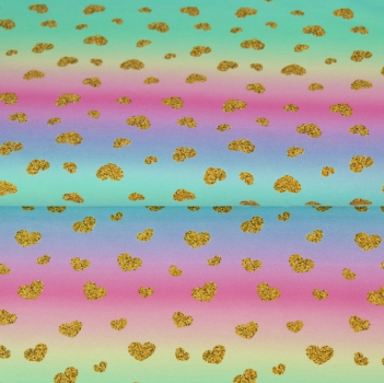 Baumwolljersey Regenbogen - Herzen gold - Digitaldruck