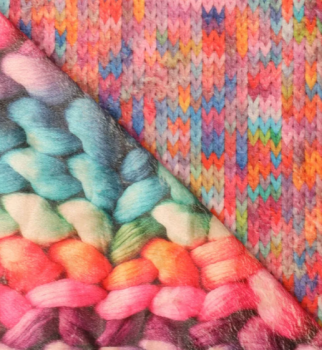 Doubleface  Fleece Jackenstoff mit Strickoptik in bunt