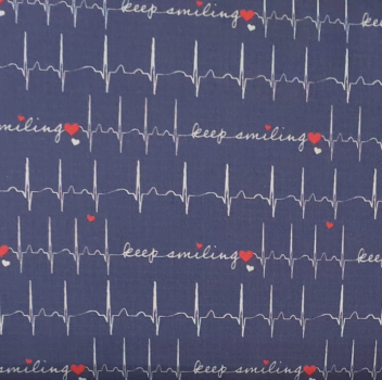 Baumwoll - Webware Toni - EKG - Herzfrequenz - keep smiling blau