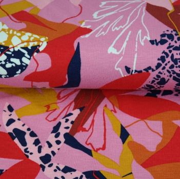 Preview: Viskosejersey große Blüten rot - pink