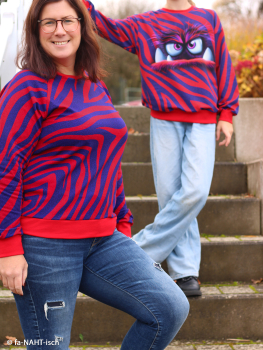 Preview: VORBESTELLUNG! - French Terry Monsta by Thorsten Berger - Kombi mit Tiger Streifen in rot - lila