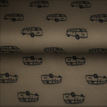 Baumwolljersey Bulli - VW - T5 auf beige