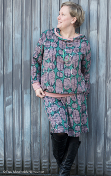 Preview: Viskose Webware - Black Leaf by Käselotti - Blätter in rosa auf grün