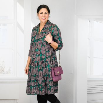 Preview: Viskose Webware - Black Leaf by Käselotti - Blätter in rosa auf grün