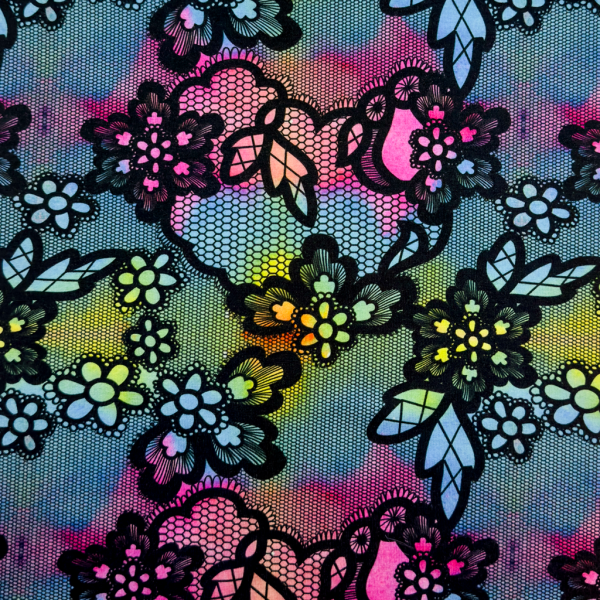 Viskosejersey Spitze in schwarz - regenbogen - Lace - Digitaldruck