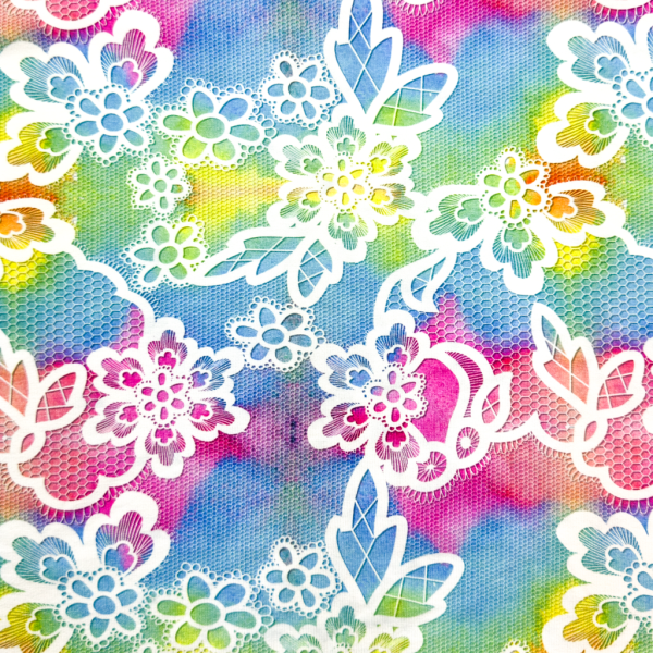 Viskosejersey Spitze in weiß - regenbogen - Lace - Digitaldruck