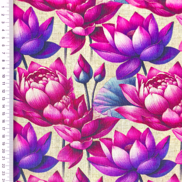 Viskose - Leinen Digital Print Marigold mit großen Blüten in pink