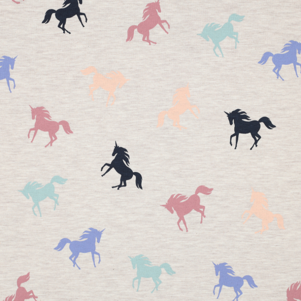 Baumwolljersey Einhörner auf beige meliert