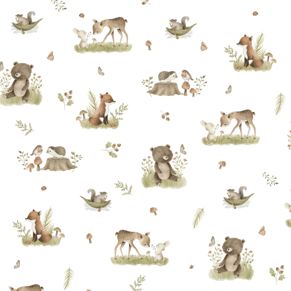 Baumwolljersey Digital Sweet Forest - Bär, Hase, Fuchs und Reh