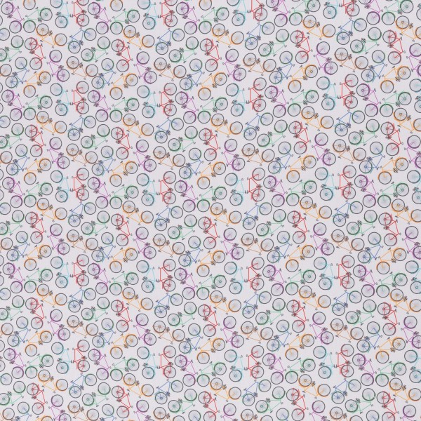 Baumwoll Webware Kim - Fahrrad - Fahrräder - weiß - bunt