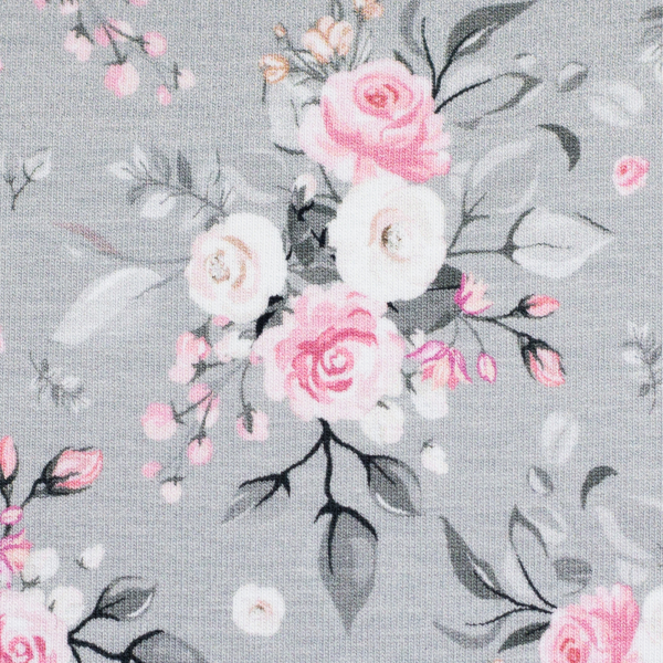 Baumwolljersey Theo - Blumen und Blüten / Rosen grau