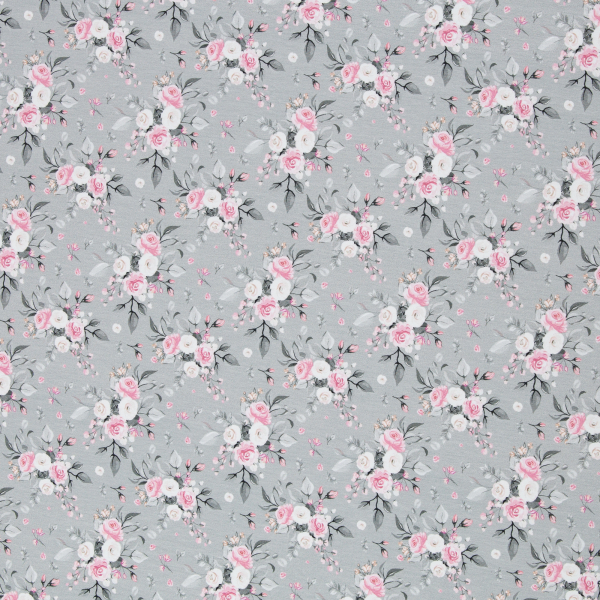 Baumwolljersey Theo - Blumen und Blüten / Rosen grau